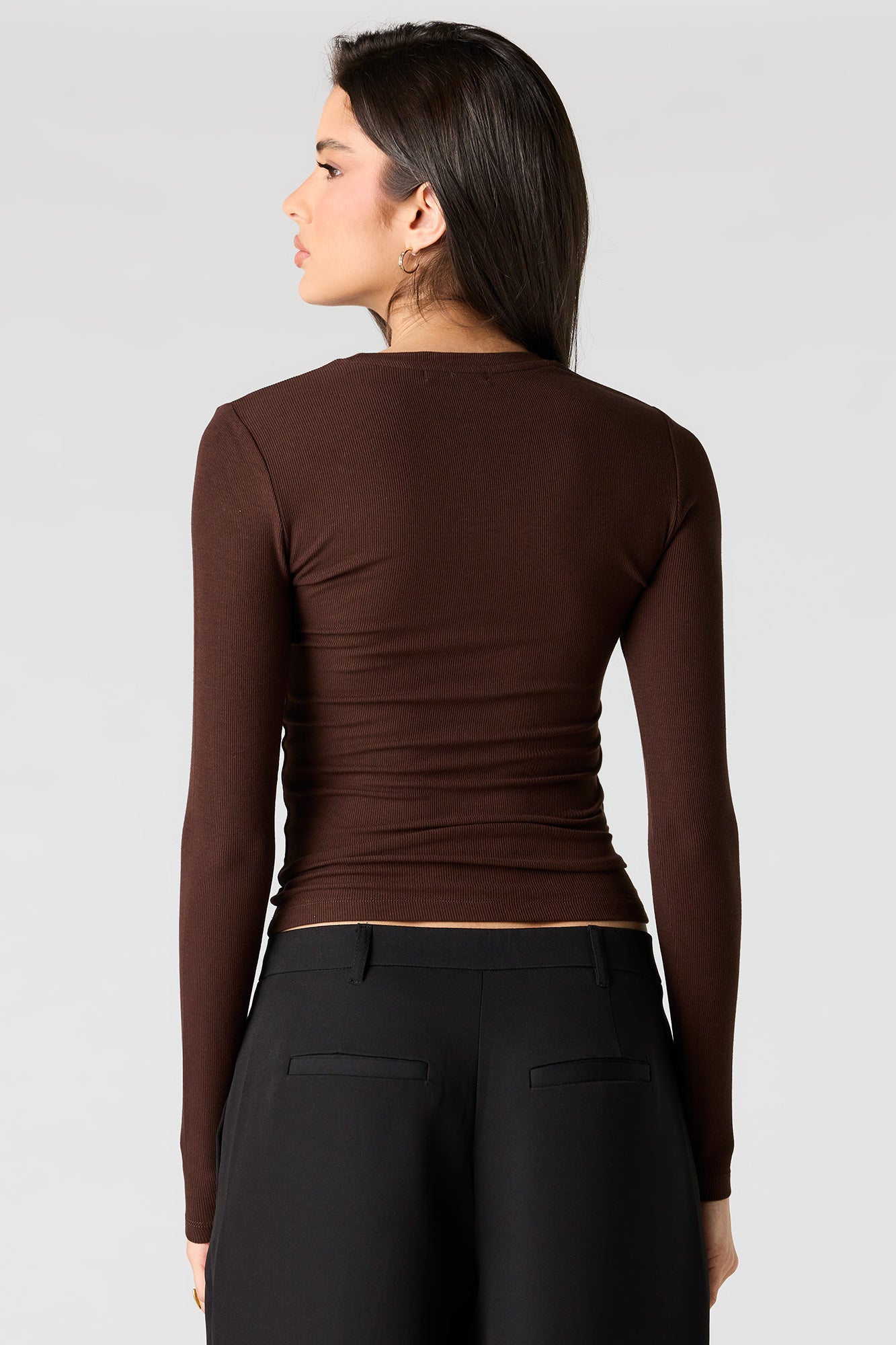 Ribbed Crewneck Long Sleeve Top