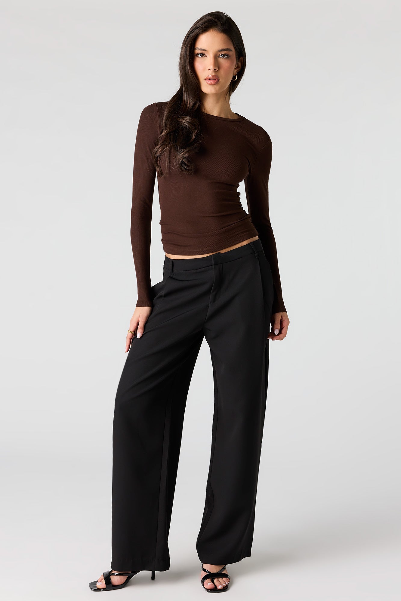 Ribbed Crewneck Long Sleeve Top