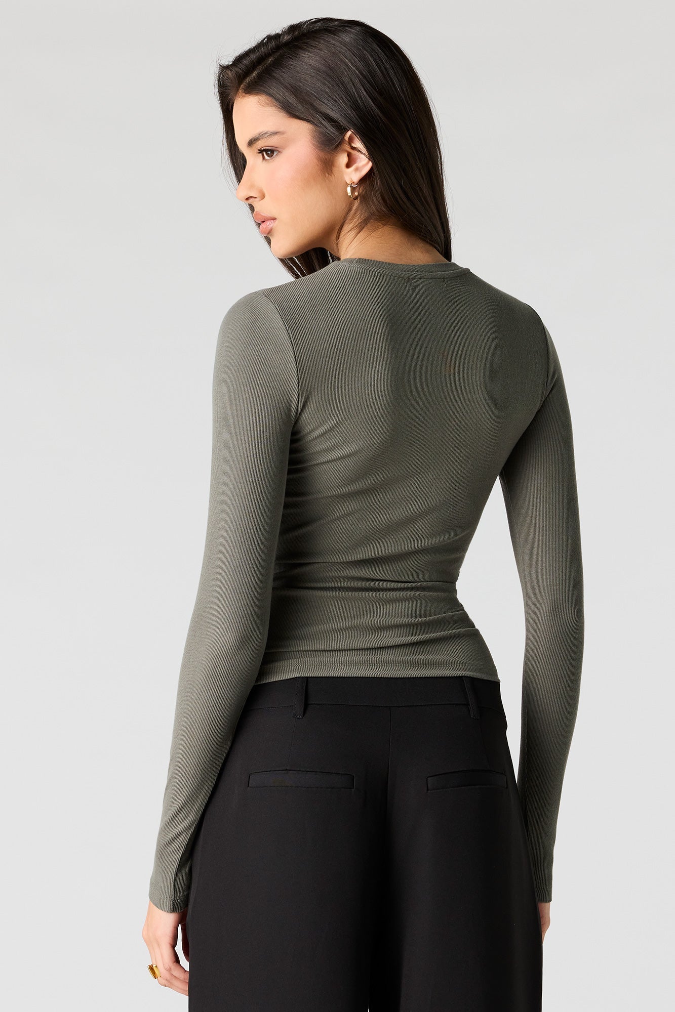 Ribbed Crewneck Long Sleeve Top