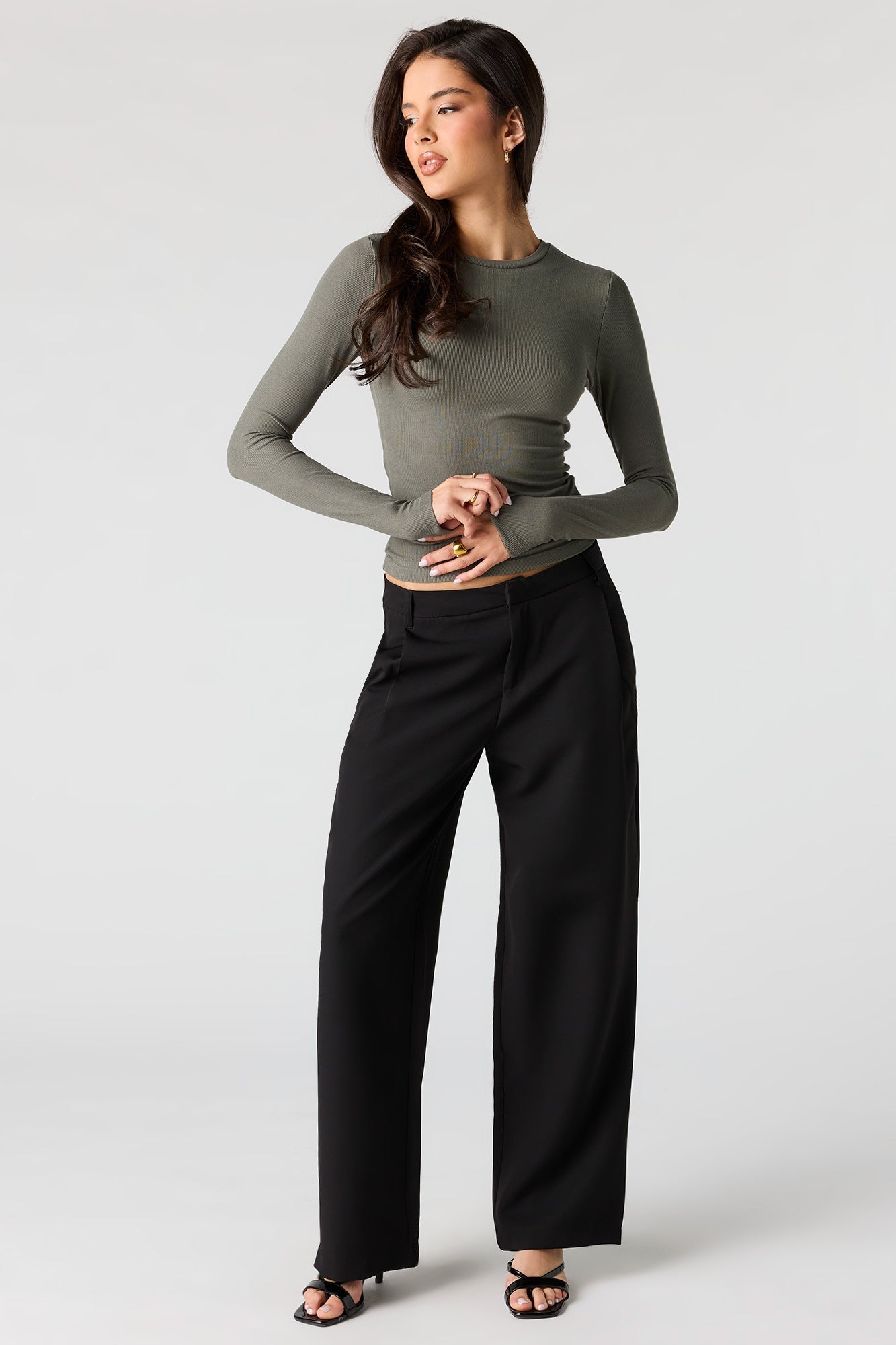 Ribbed Crewneck Long Sleeve Top