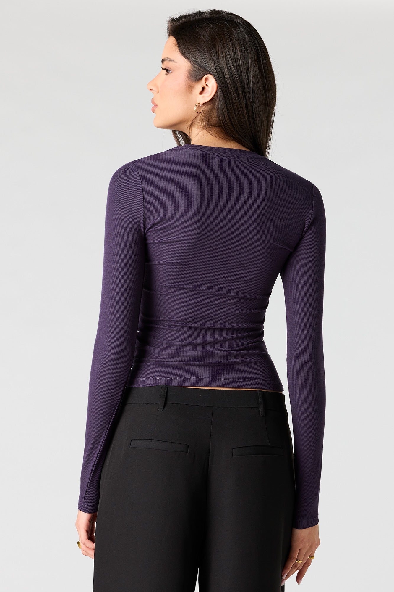 Ribbed Crewneck Long Sleeve Top