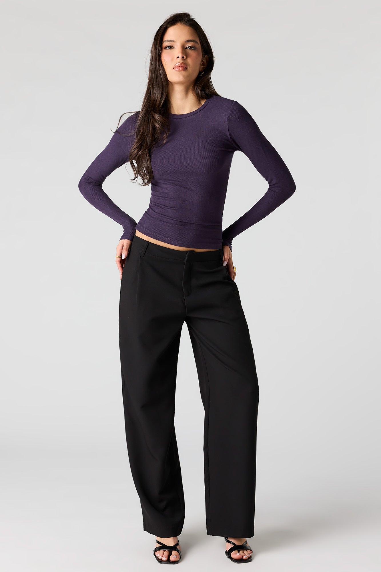 Ribbed Crewneck Long Sleeve Top