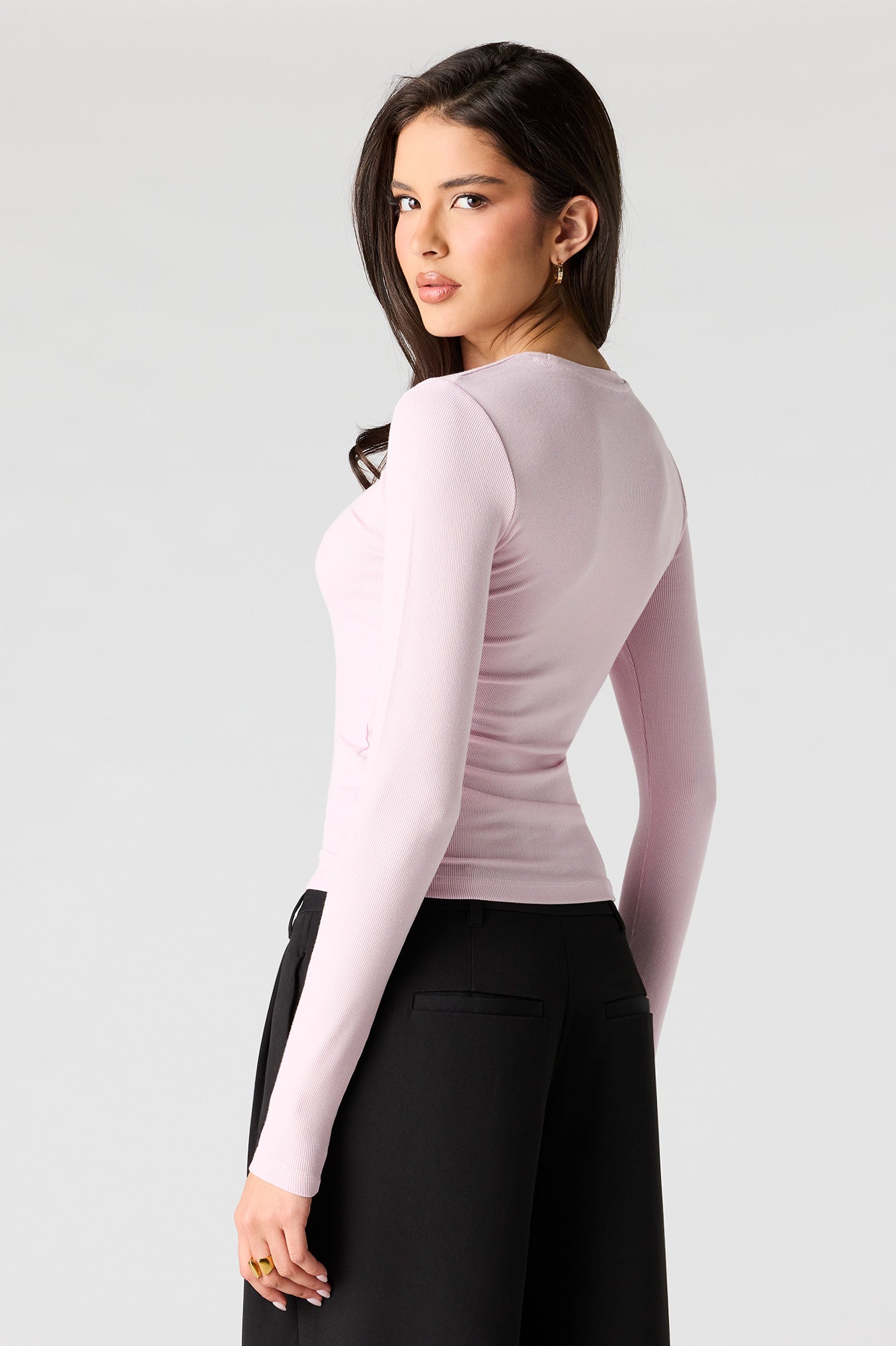 Ribbed Crewneck Long Sleeve Top