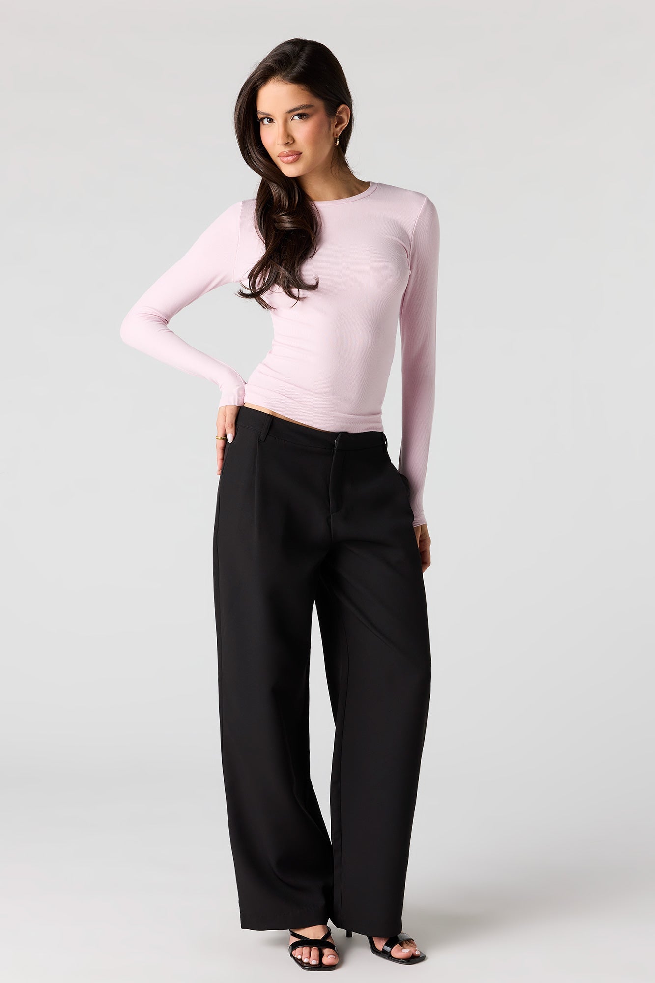 Ribbed Crewneck Long Sleeve Top
