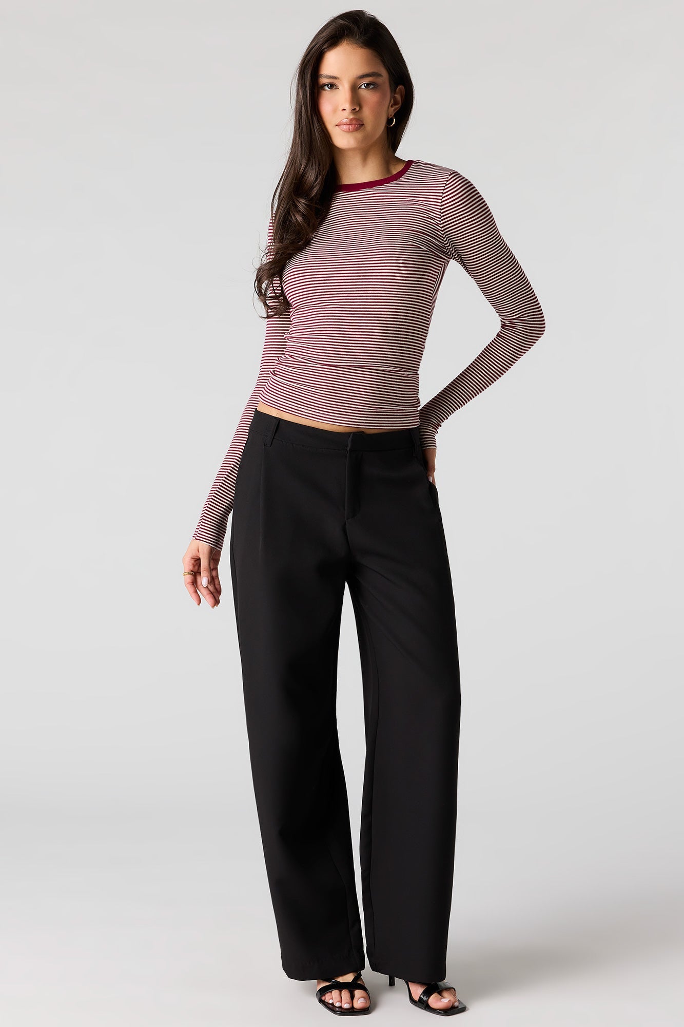 Ribbed Crewneck Long Sleeve Top