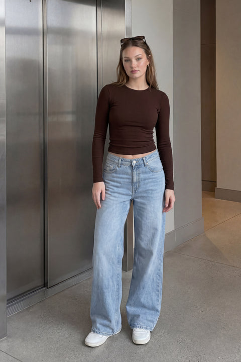 Ribbed Crewneck Long Sleeve Top