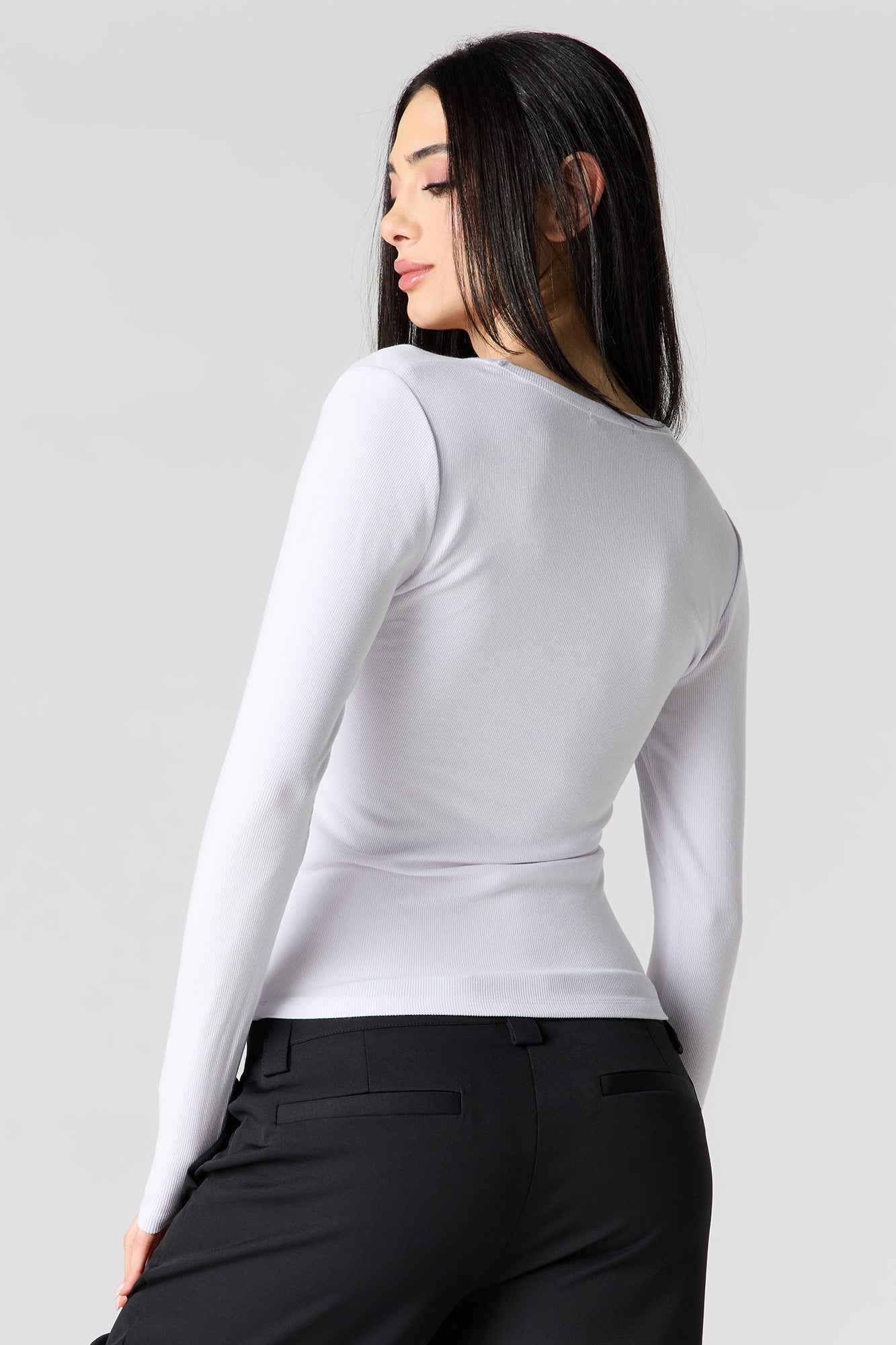 Ribbed Scoop Neck Long Sleeve Top
