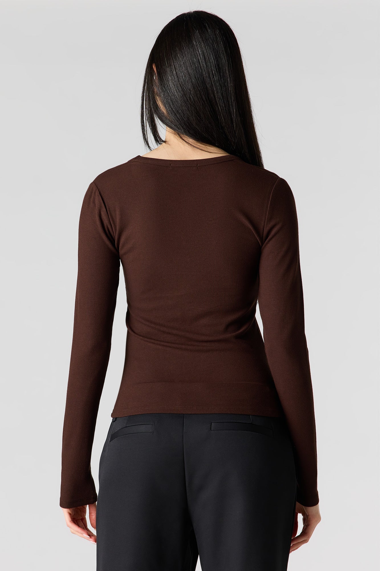 Ribbed Scoop Neck Long Sleeve Top