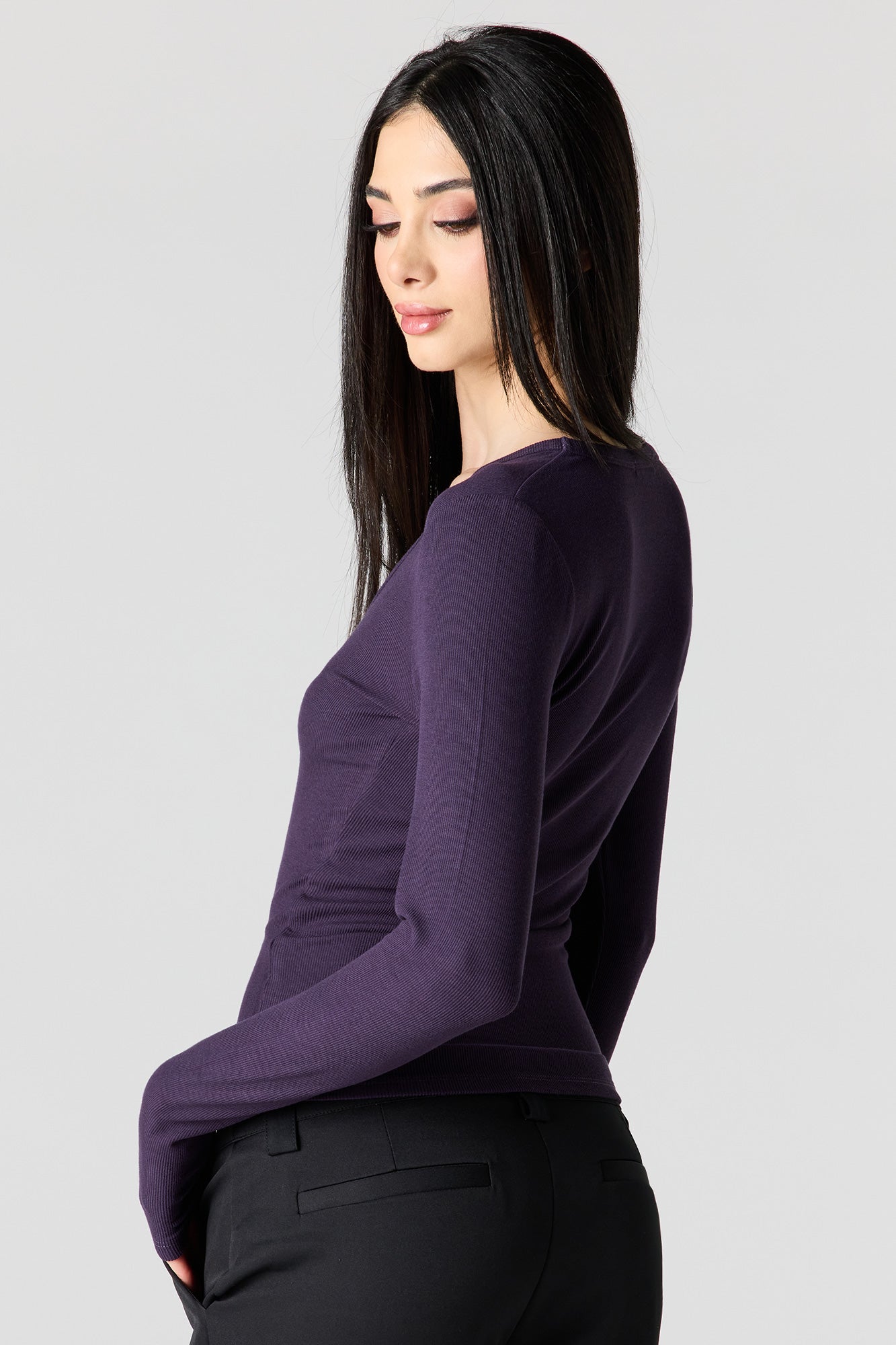 Ribbed Scoop Neck Long Sleeve Top