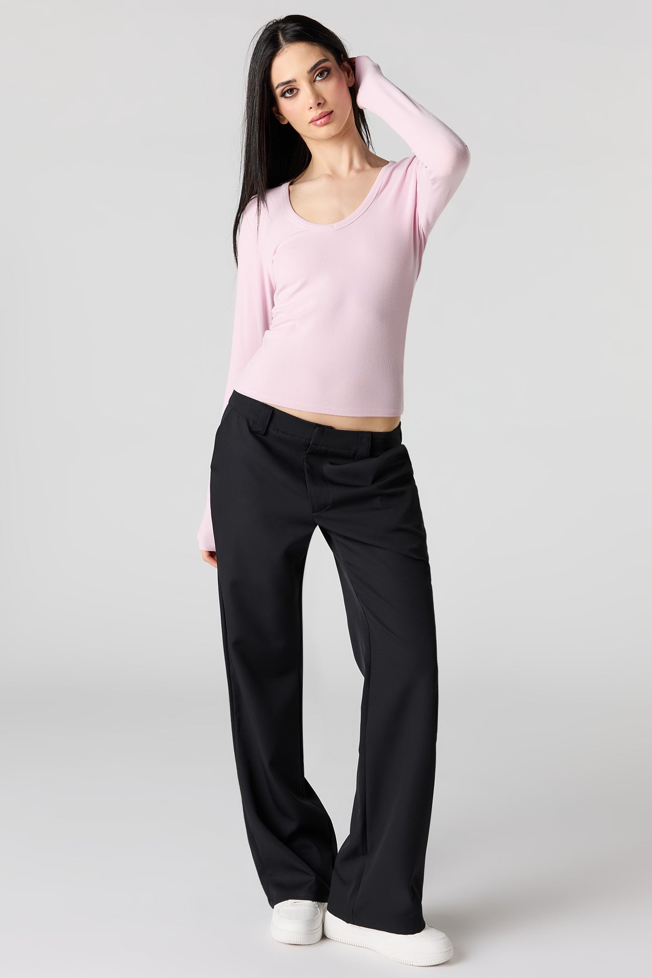 Ribbed Scoop Neck Long Sleeve Top