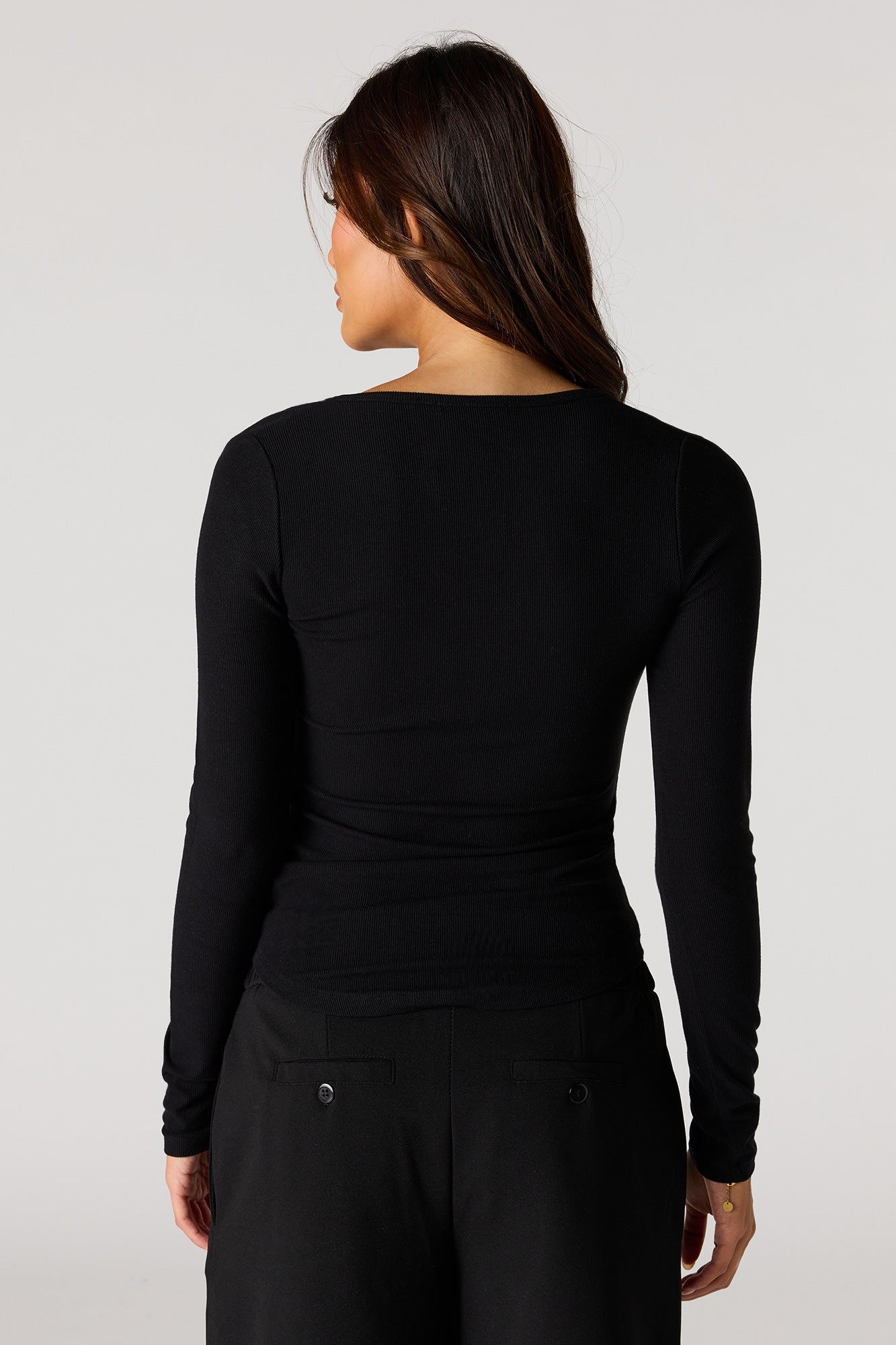 Ribbed Henley Long Sleeve Top