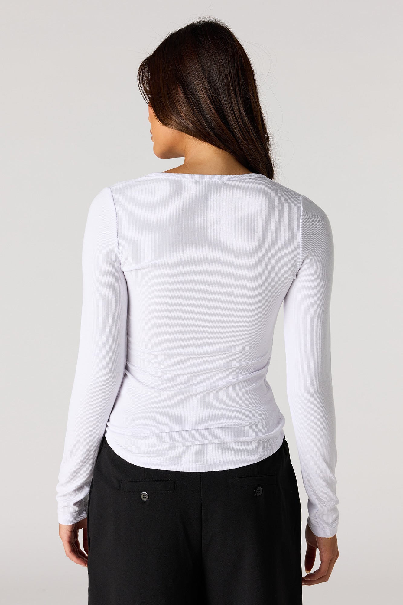 Ribbed Henley Long Sleeve Top
