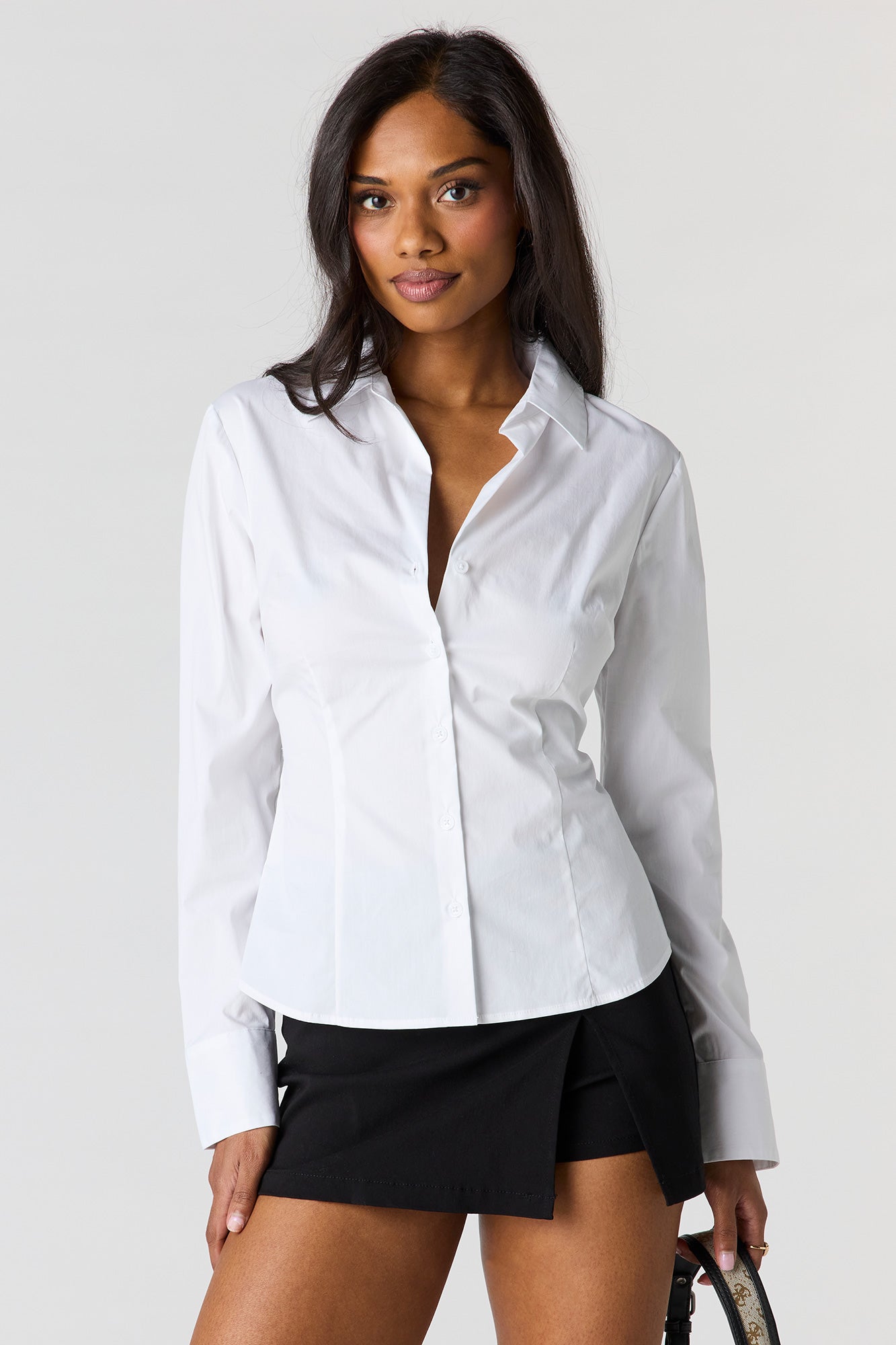Slim Fit Long Sleeve Button-Up Top