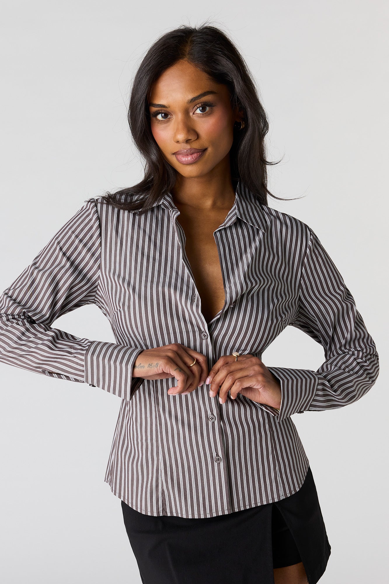 Slim Fit Long Sleeve Button-Up Top