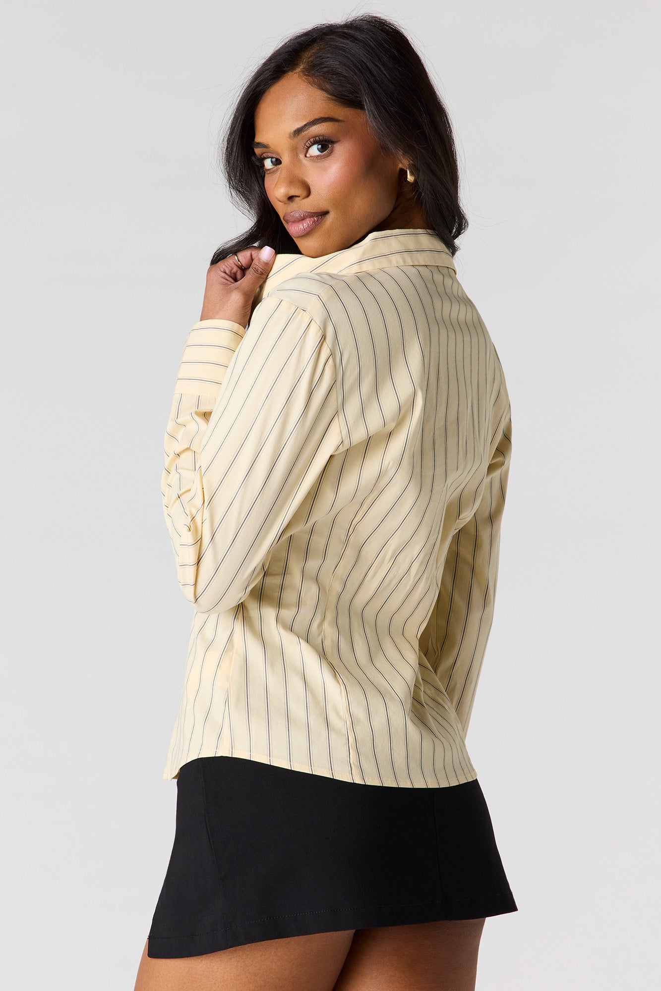Slim Fit Long Sleeve Button-Up Top