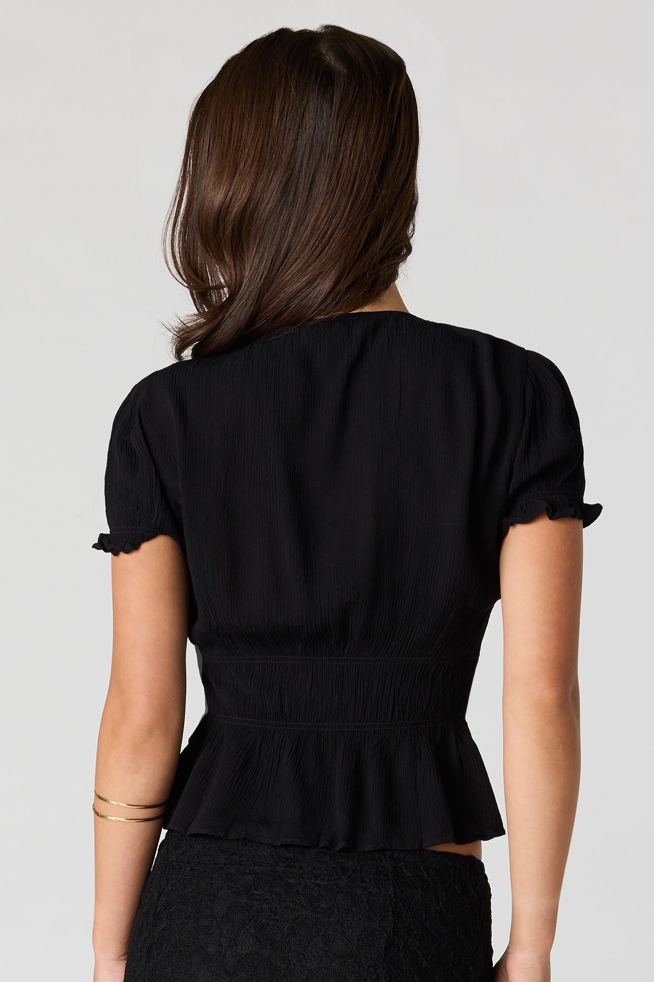Textured Tie Front Short Sleeve Top