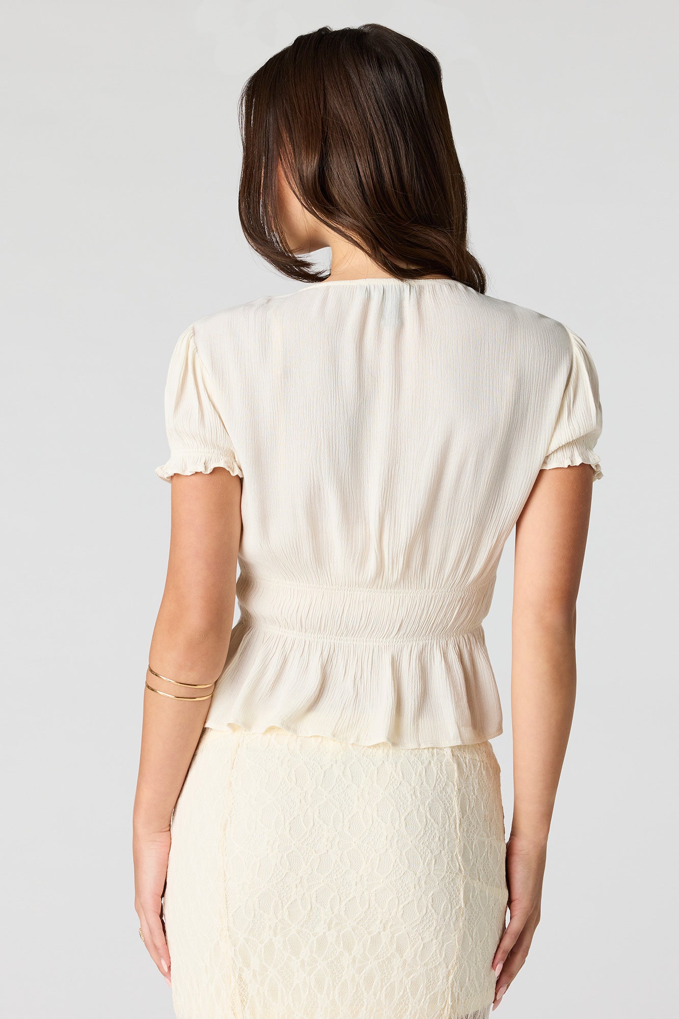 Textured Tie Front Short Sleeve Top