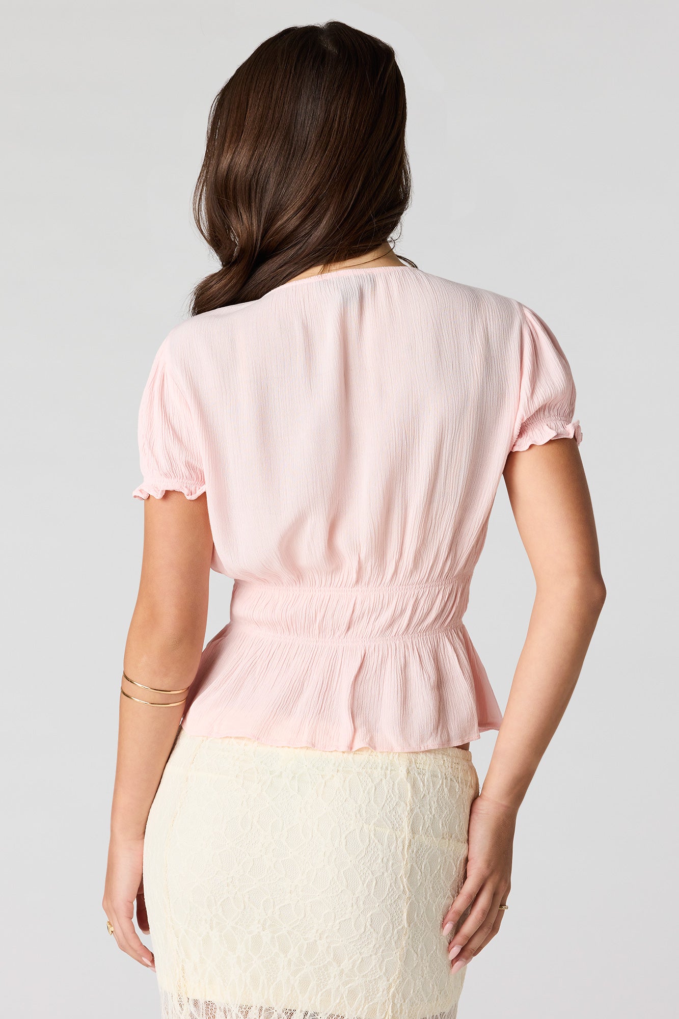 Textured Tie Front Short Sleeve Top