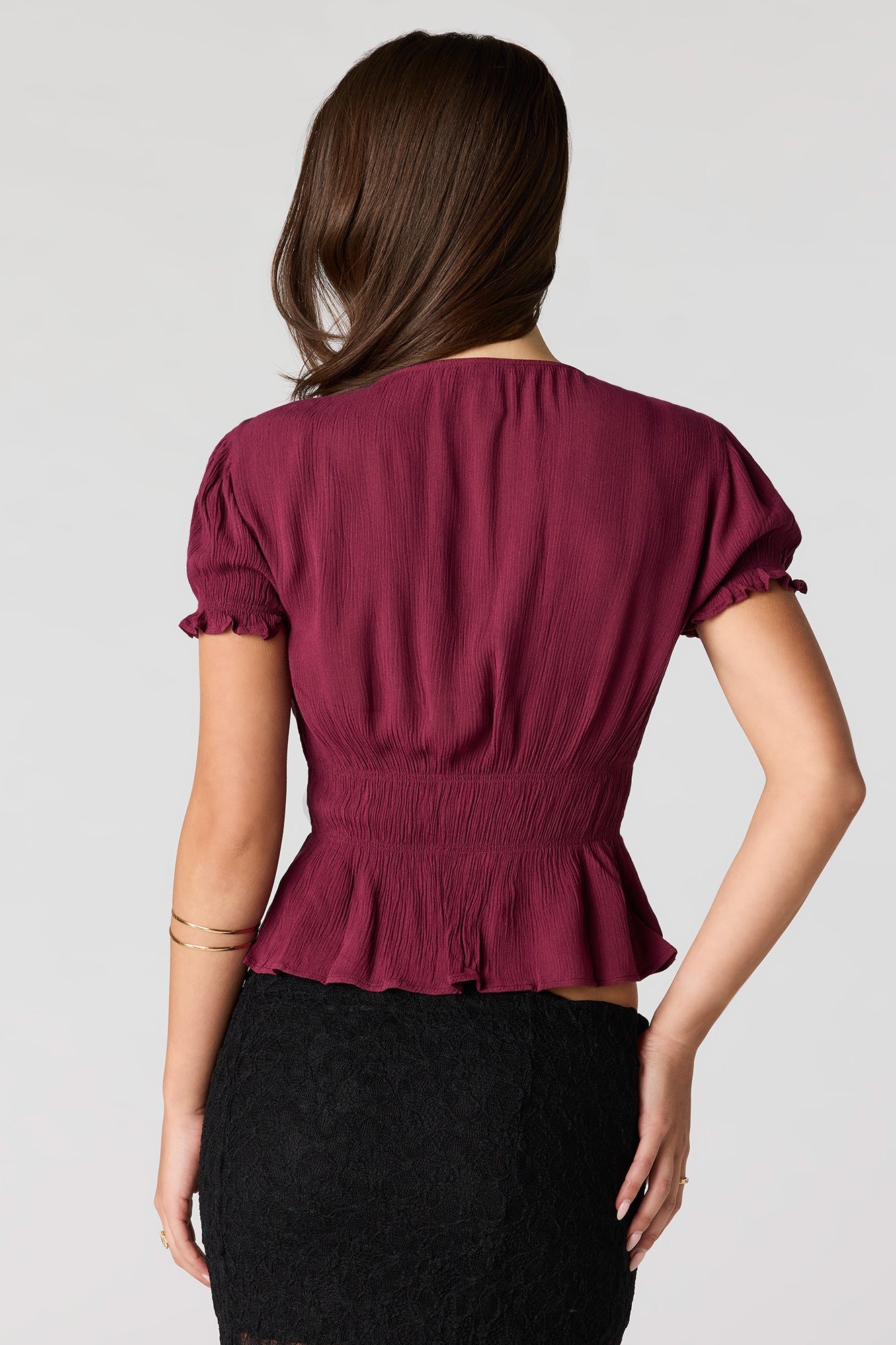 Textured Tie Front Short Sleeve Top