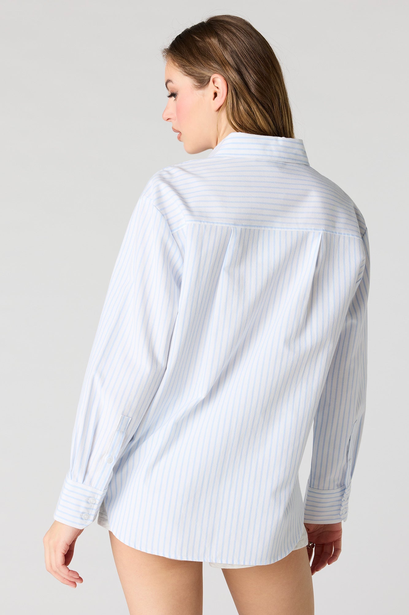 Oversized Button-Up Collared Long Sleeve Top