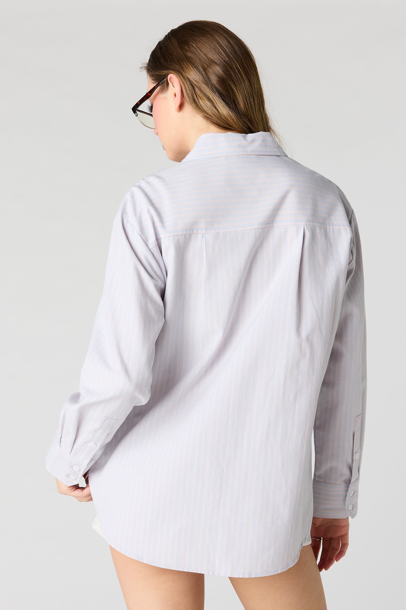 Oversized Button-Up Collared Long Sleeve Top