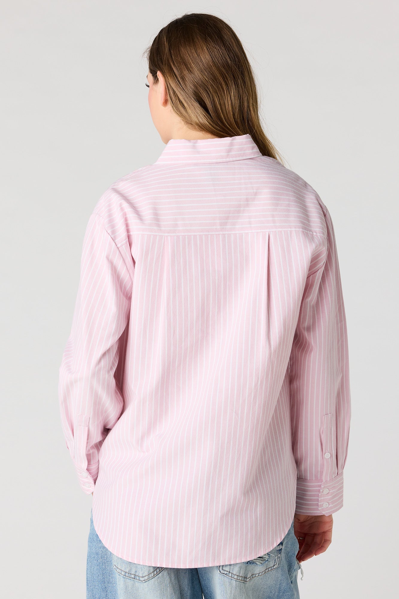 Oversized Button-Up Collared Long Sleeve Top