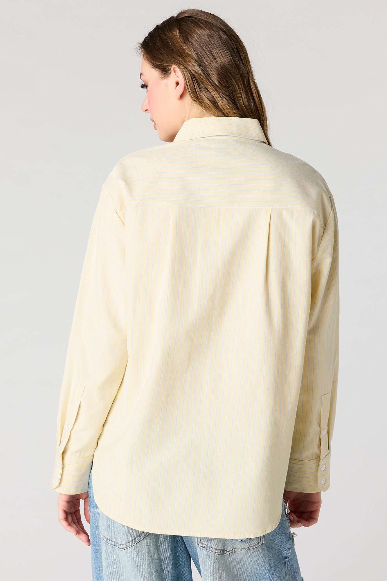 Oversized Button-Up Collared Long Sleeve Top