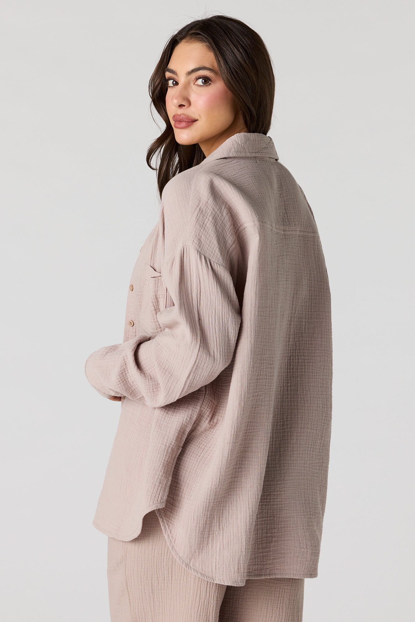 Gauze Button-Up Oversized Top