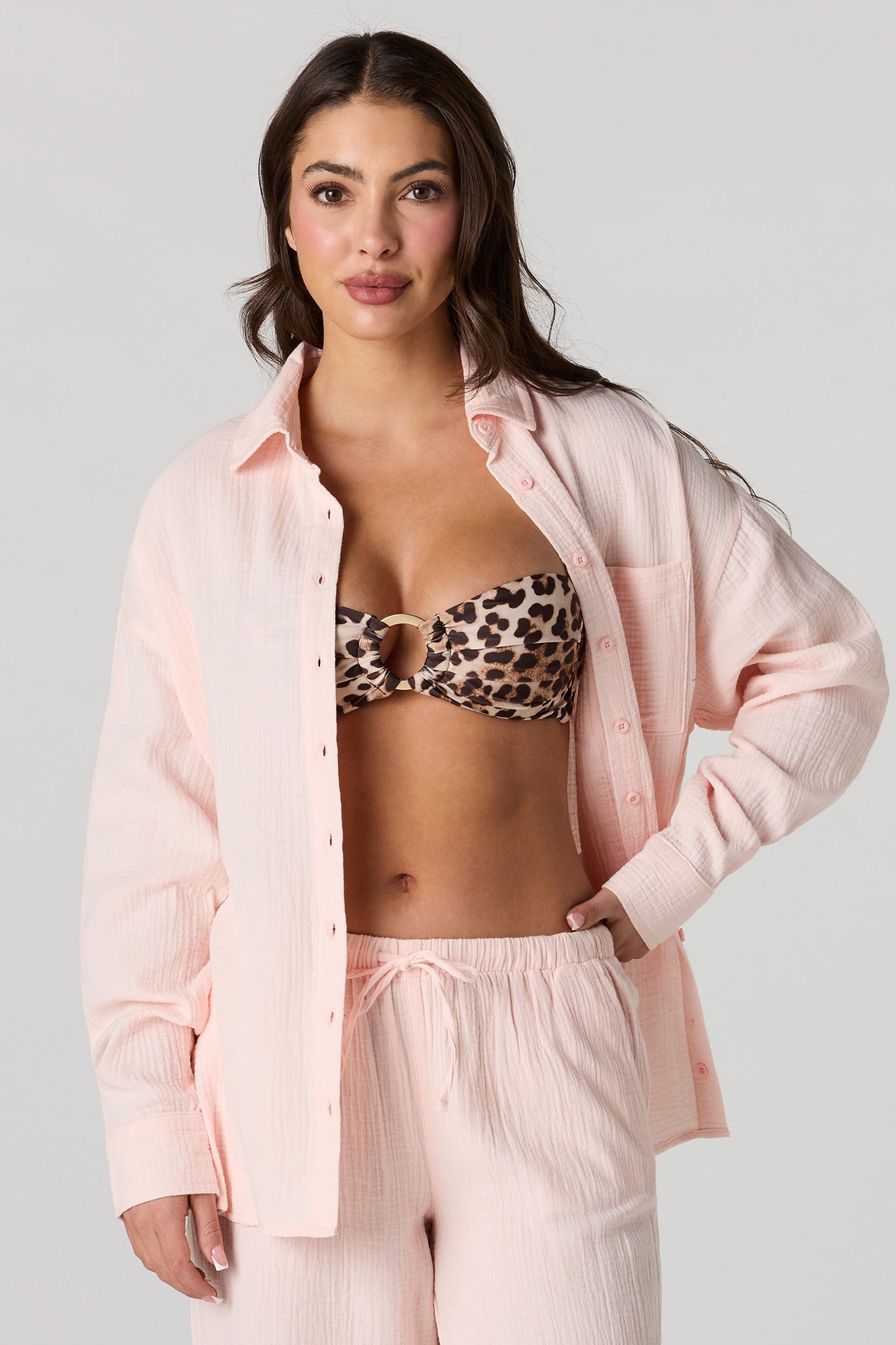 Gauze Button-Up Oversized Top