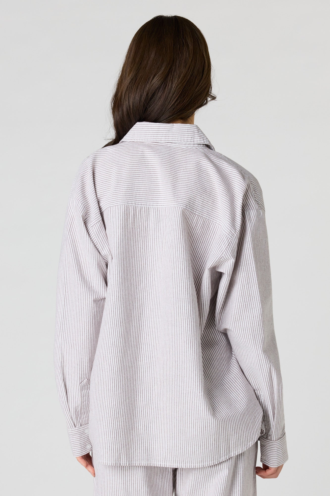Oversized Pinstriped Button-Up Top