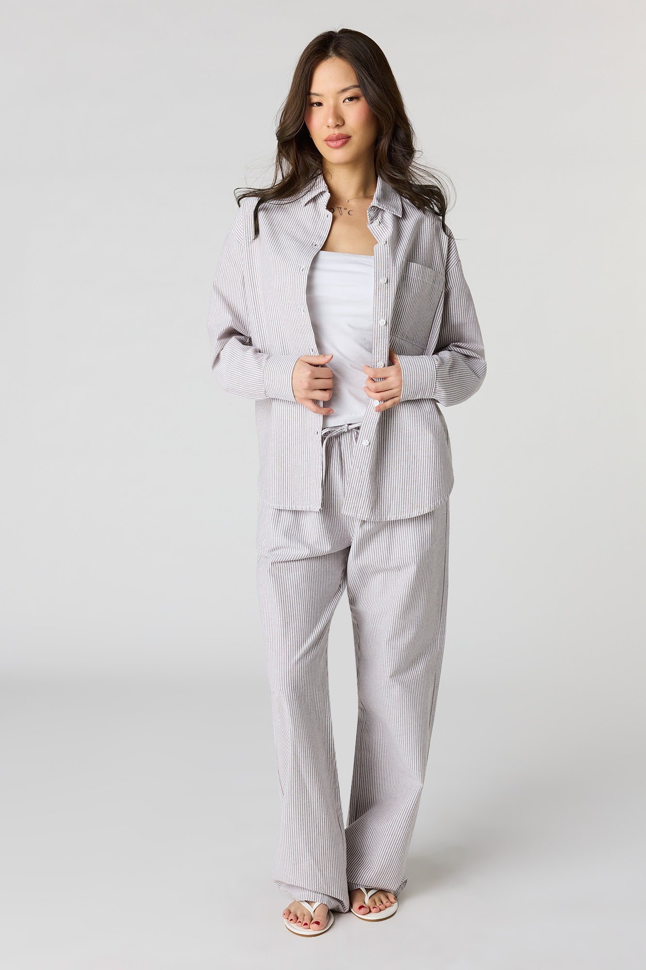 Oversized Pinstriped Button-Up Top