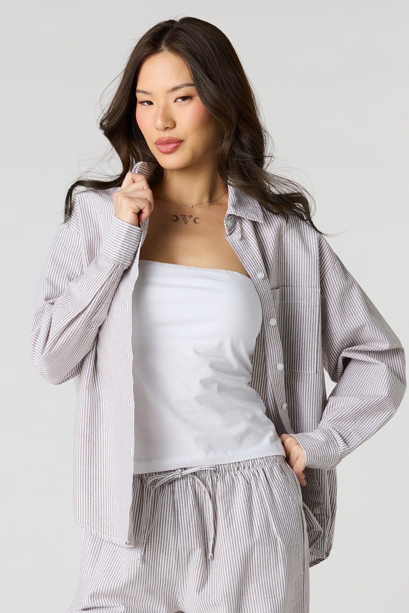 Oversized Pinstriped Button-Up Top