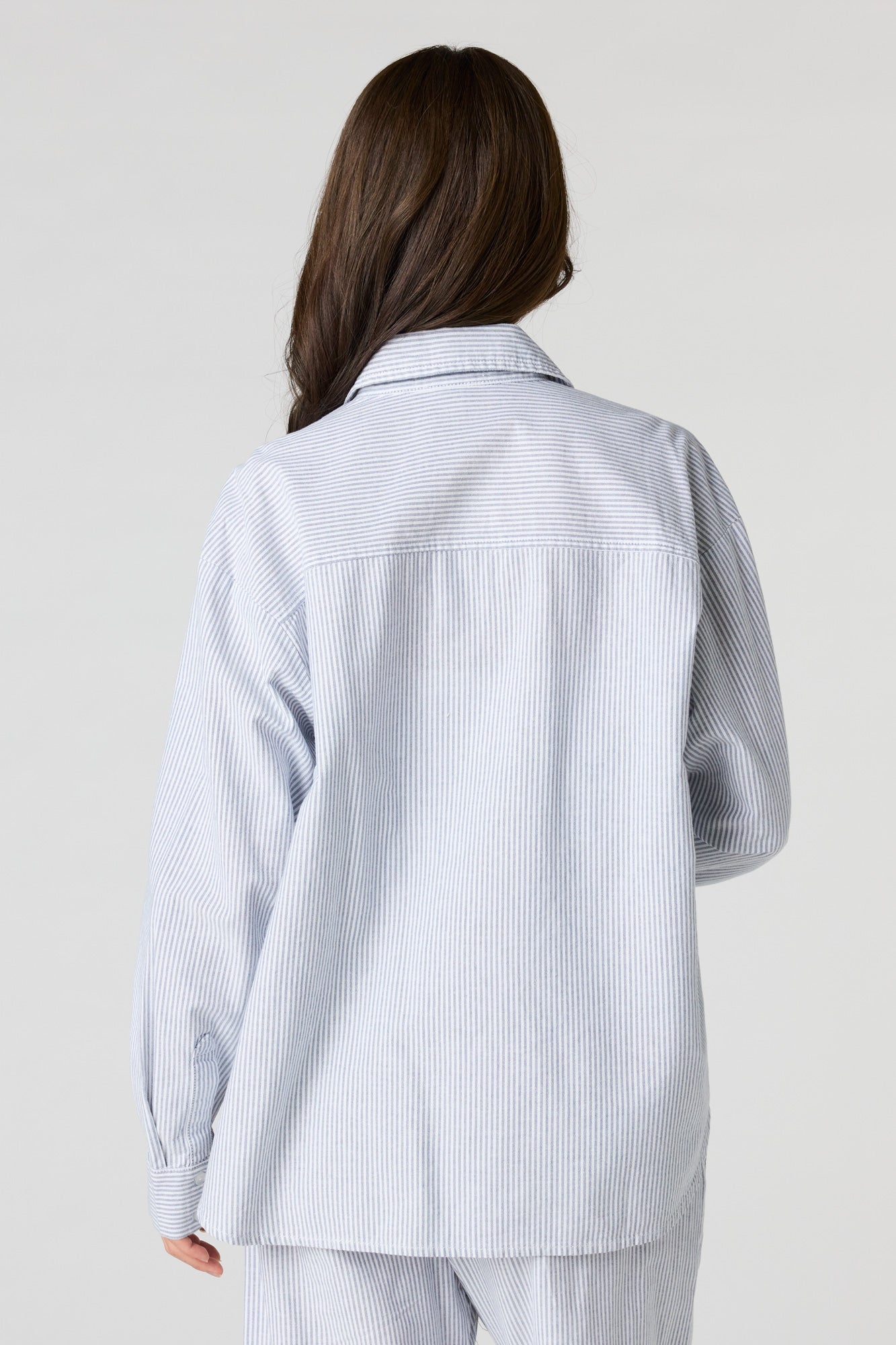 Oversized Pinstriped Button-Up Top