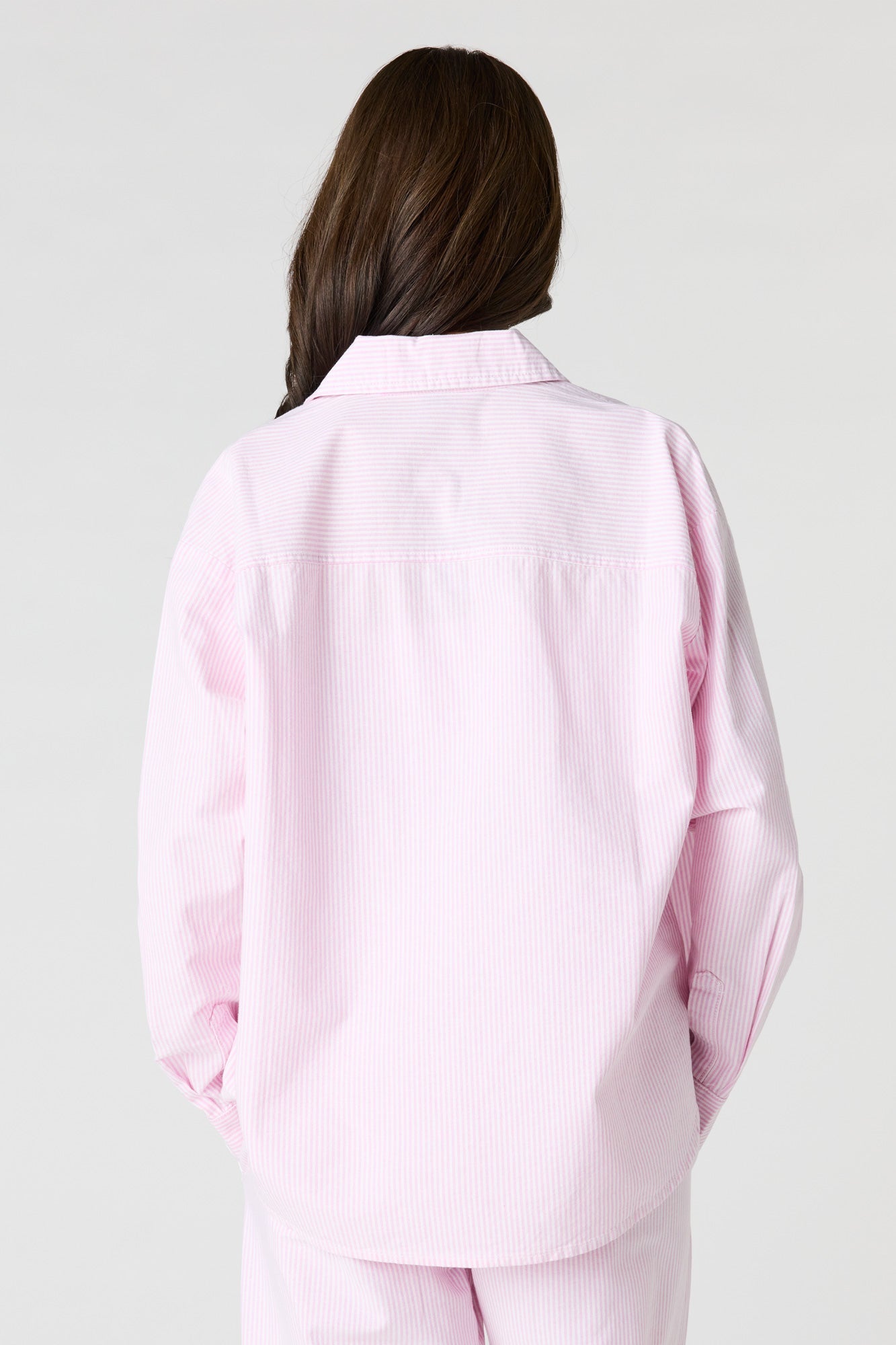 Oversized Pinstriped Button-Up Top