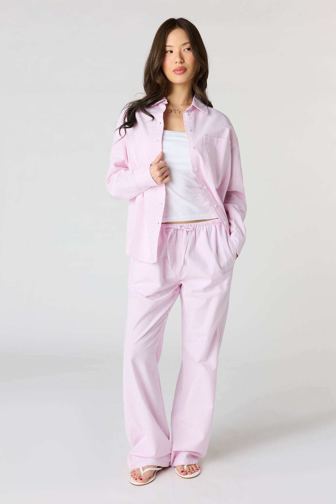 Oversized Pinstriped Button-Up Top