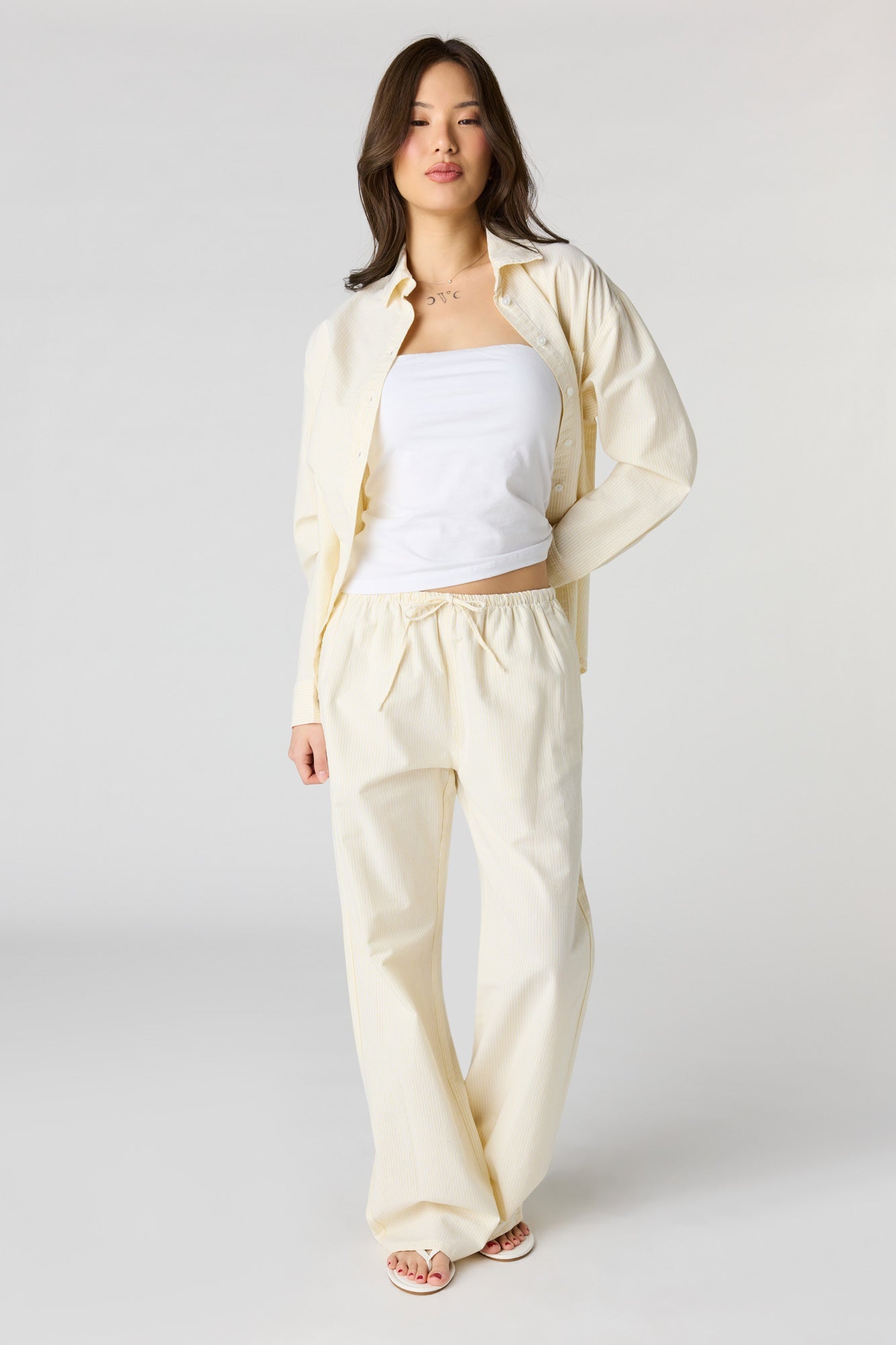 Oversized Pinstriped Button-Up Top
