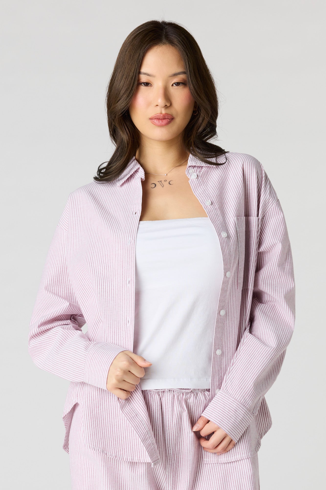 Oversized Pinstriped Button-Up Top
