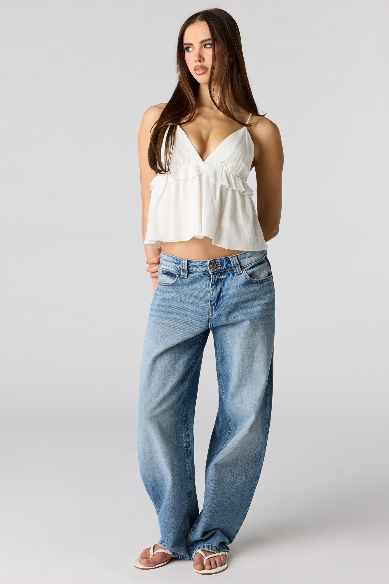 Linen-Blend Babydoll Tank