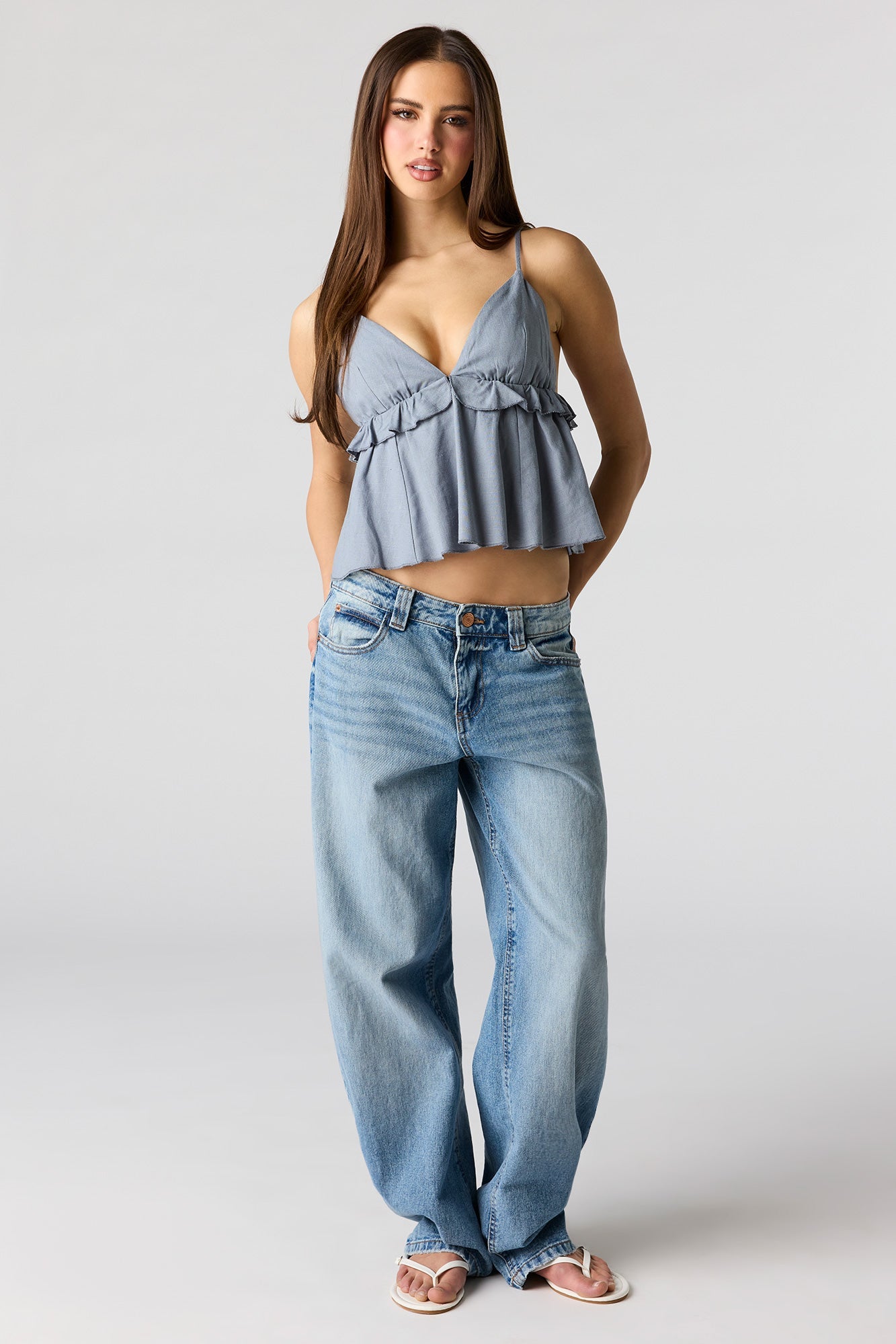 Linen-Blend Babydoll Tank
