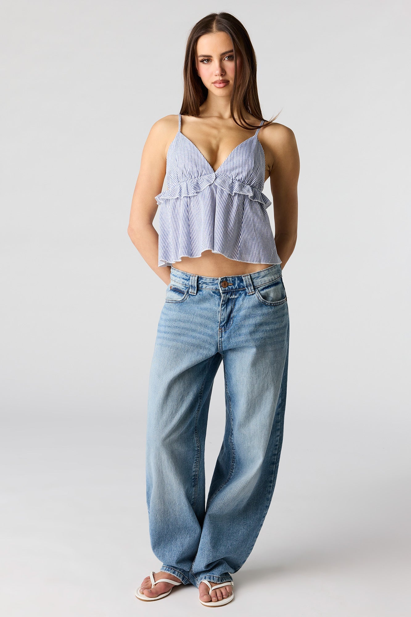 Linen-Blend Babydoll Tank