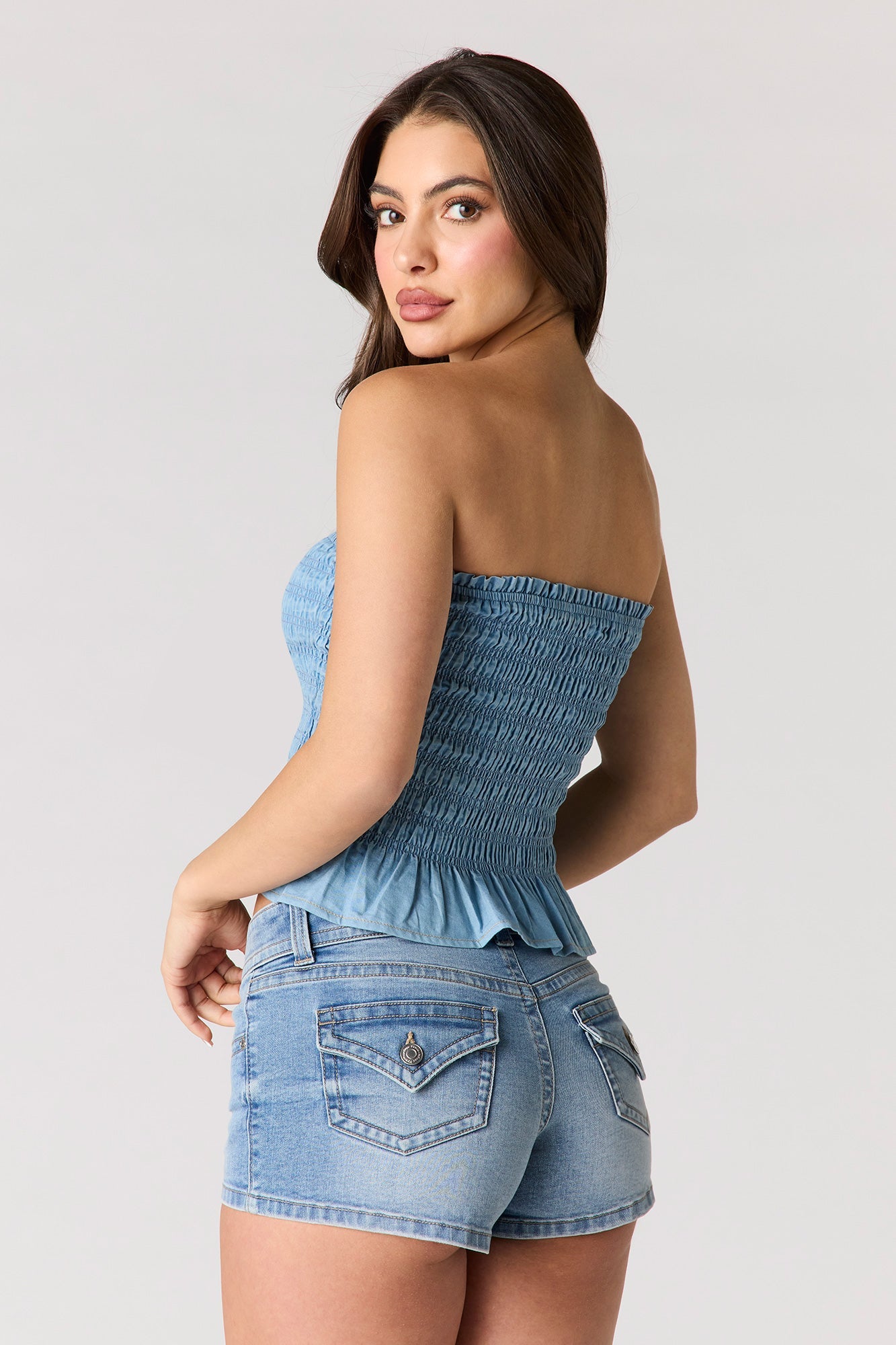 Denim Smocked Tube Top