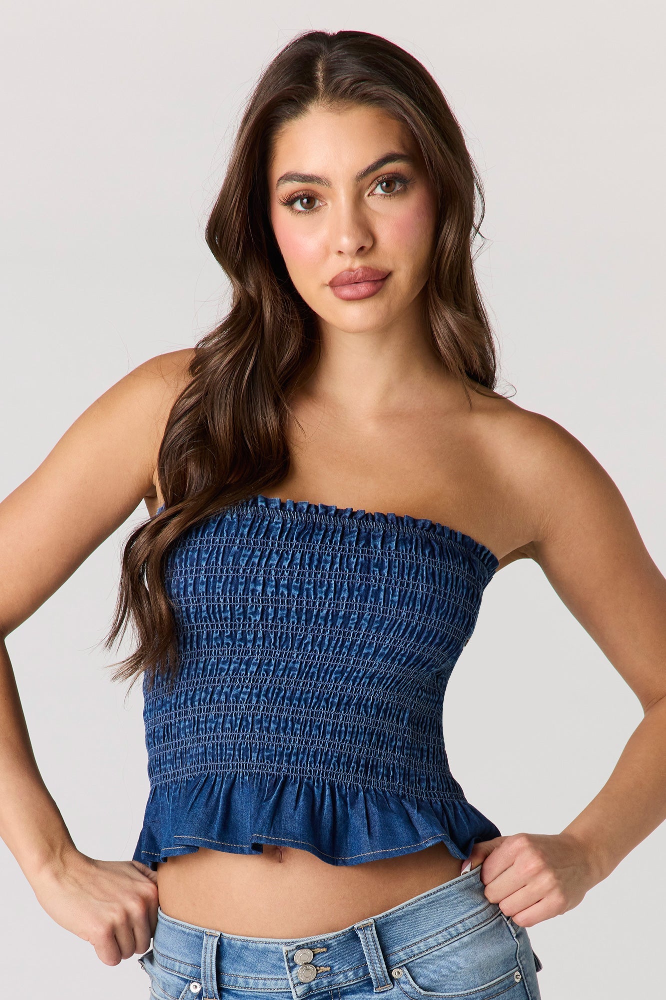 Denim Smocked Tube Top