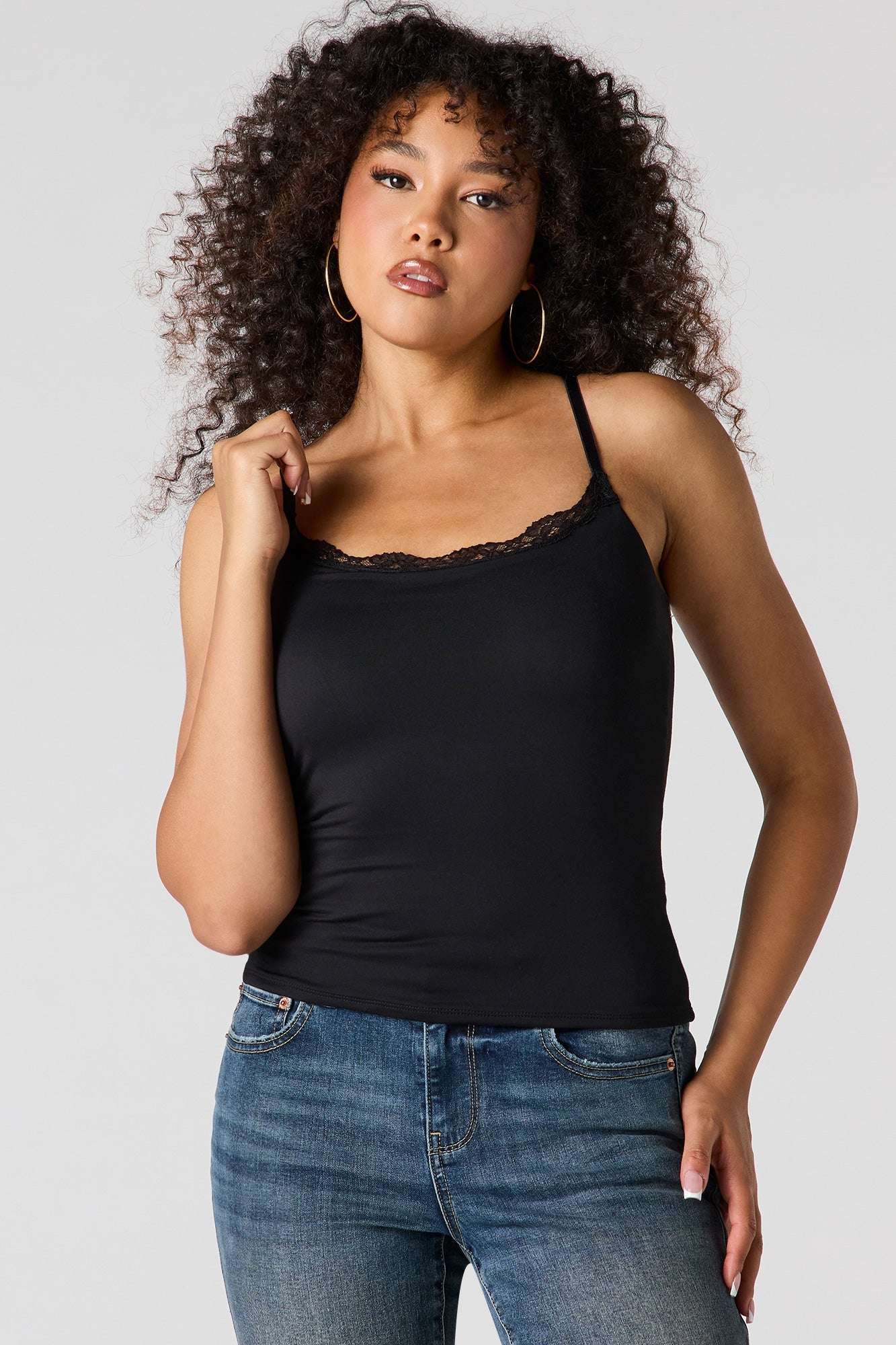 Braless Contour Lace Trim Scoop Neck Tank