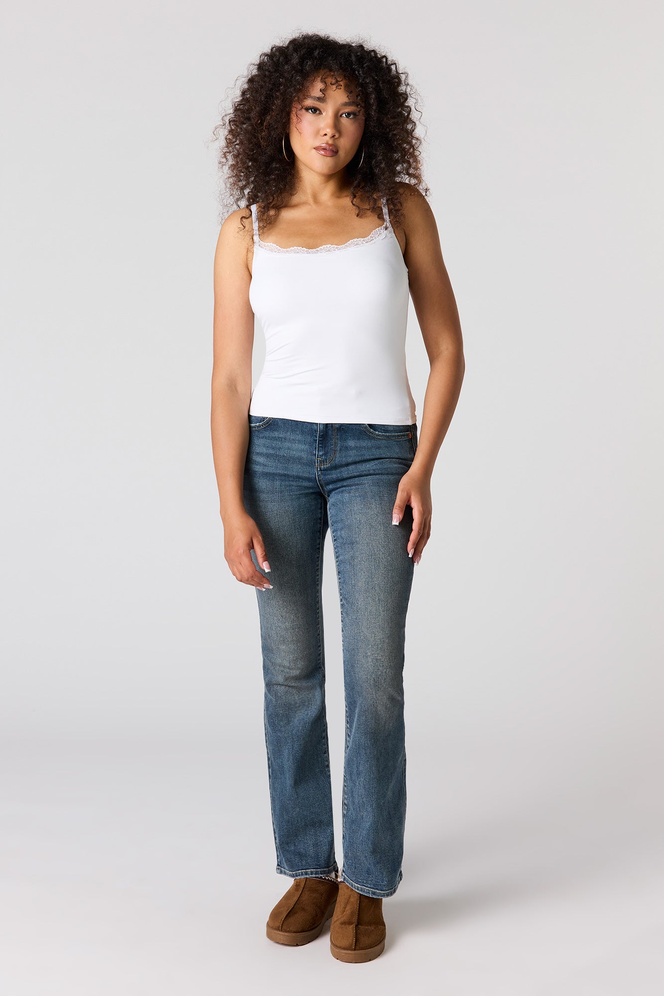 Braless Contour Lace Trim Scoop Neck Tank