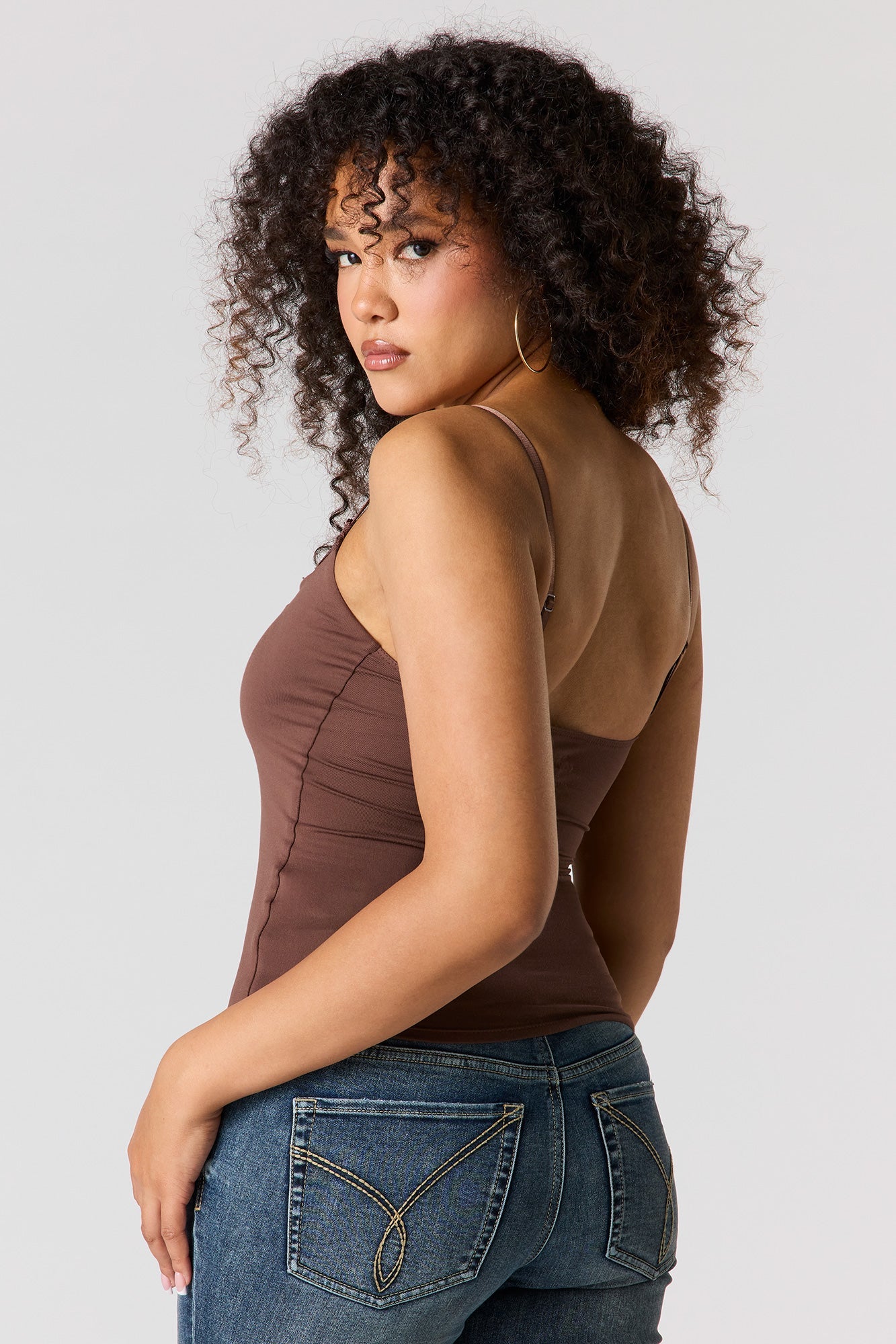Braless Contour Lace Trim Scoop Neck Tank
