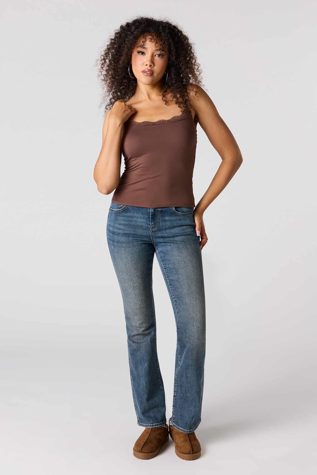 Braless Contour Lace Trim Scoop Neck Tank