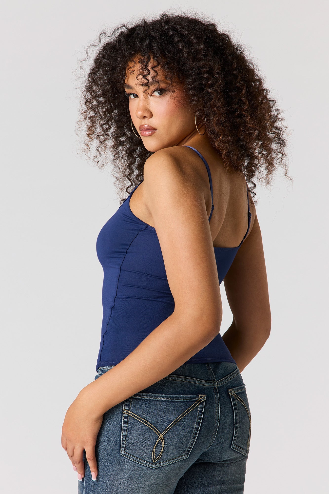 Braless Contour Lace Trim Scoop Neck Tank