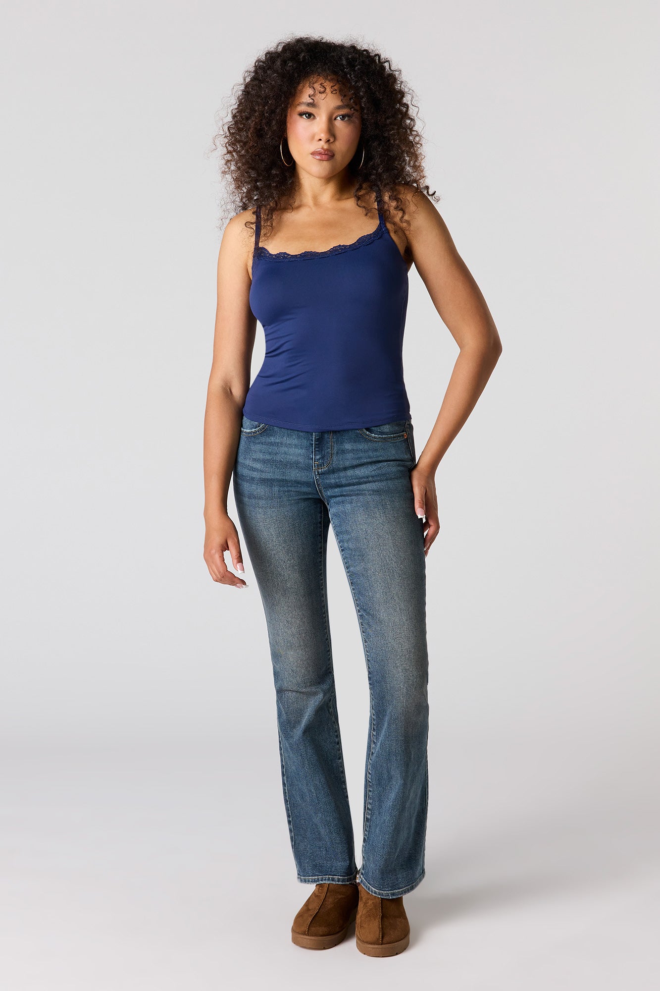 Braless Contour Lace Trim Scoop Neck Tank