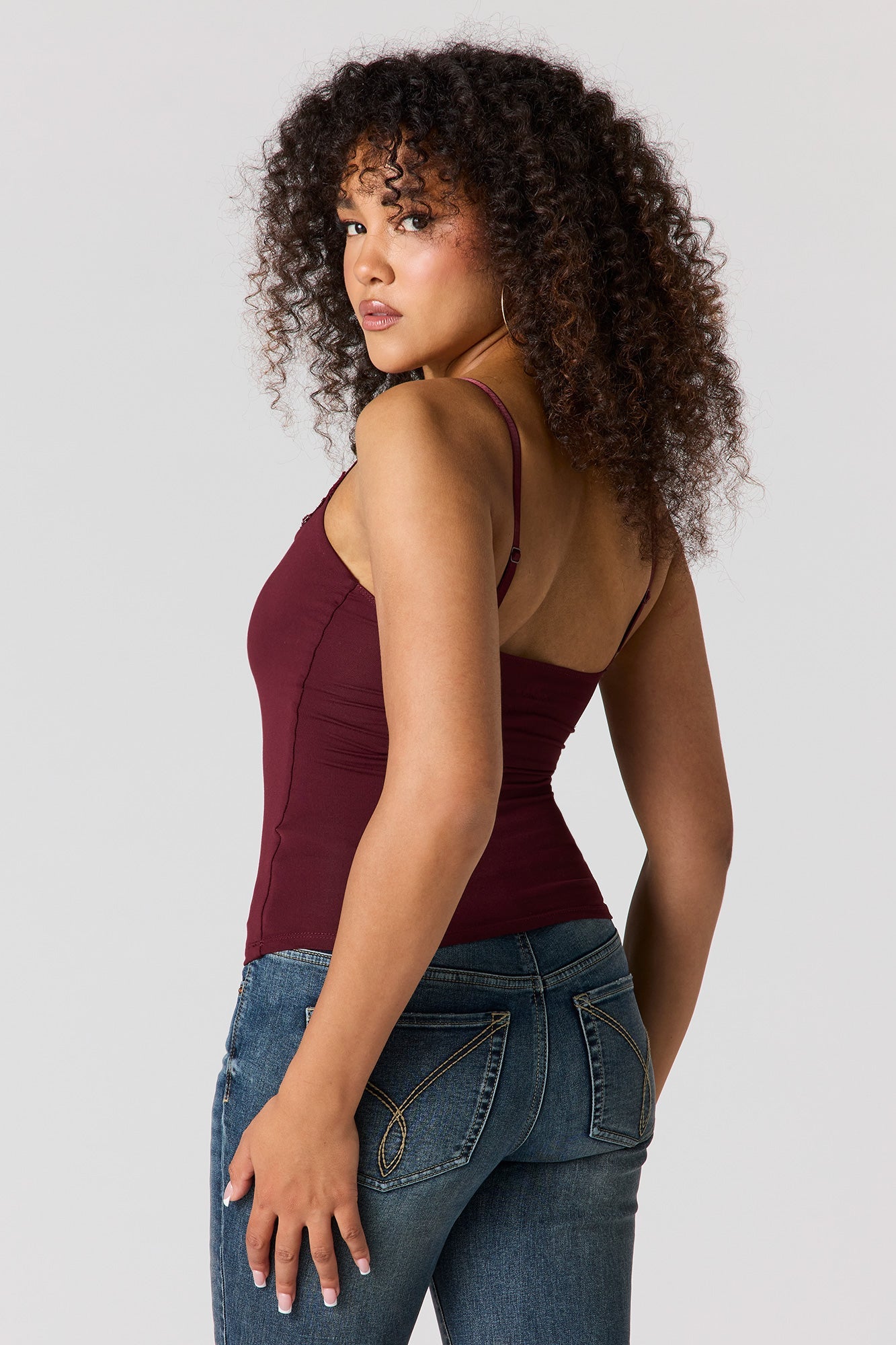 Braless Contour Lace Trim Scoop Neck Tank