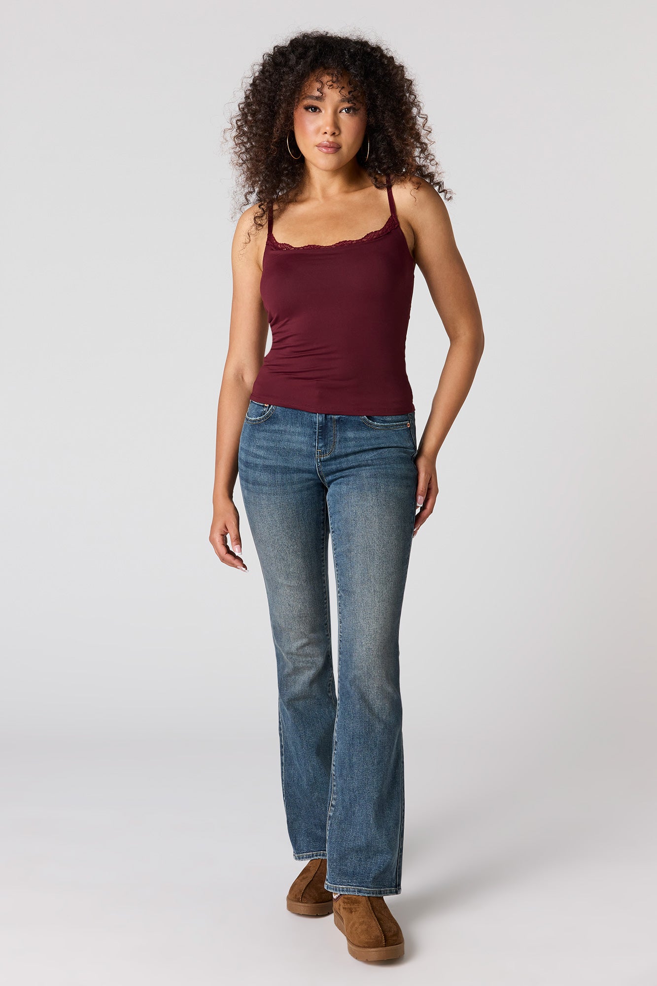 Braless Contour Lace Trim Scoop Neck Tank